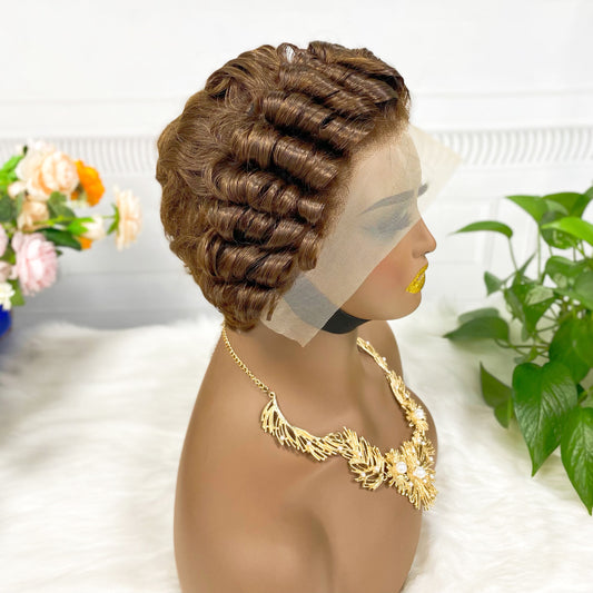 13x4 Short Lace Wig Sasson04 Human Hair Wigs Brown Color 4#