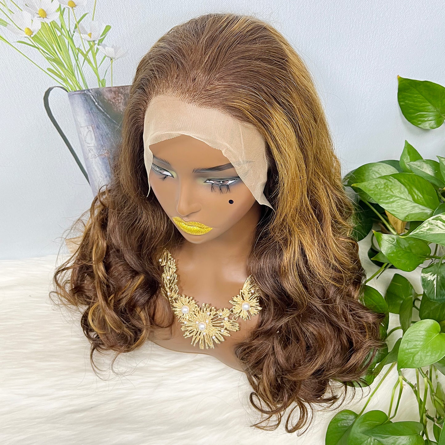 Double Drawn 13*4 GluelessLace Wig Romance Curl Natural Human Hair Lace Wigs Piano Color P4/30 20"