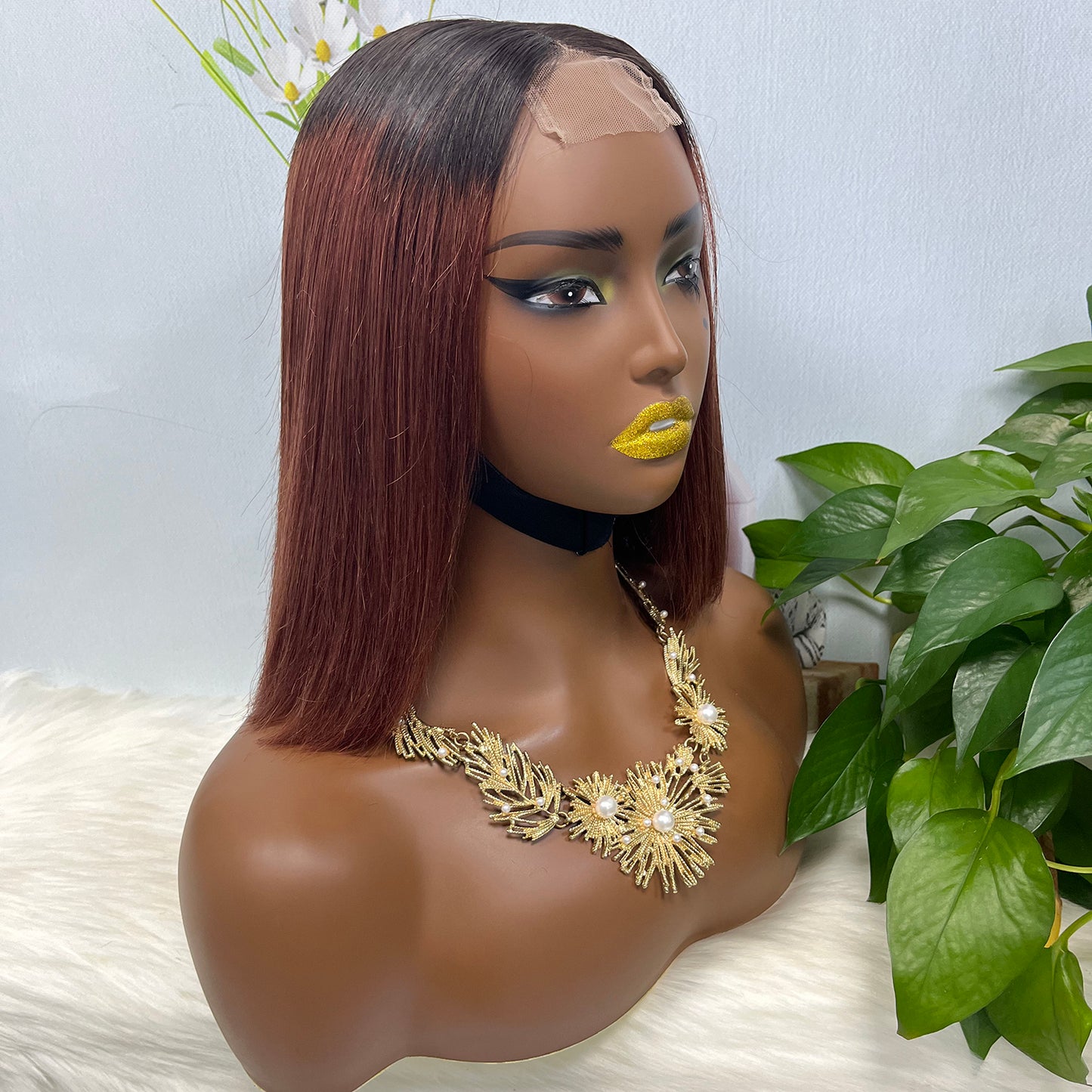 Super Double Drawn 2*6 Lace Bob Wig Human Hair Lace Wig Color T1B/33# Straight