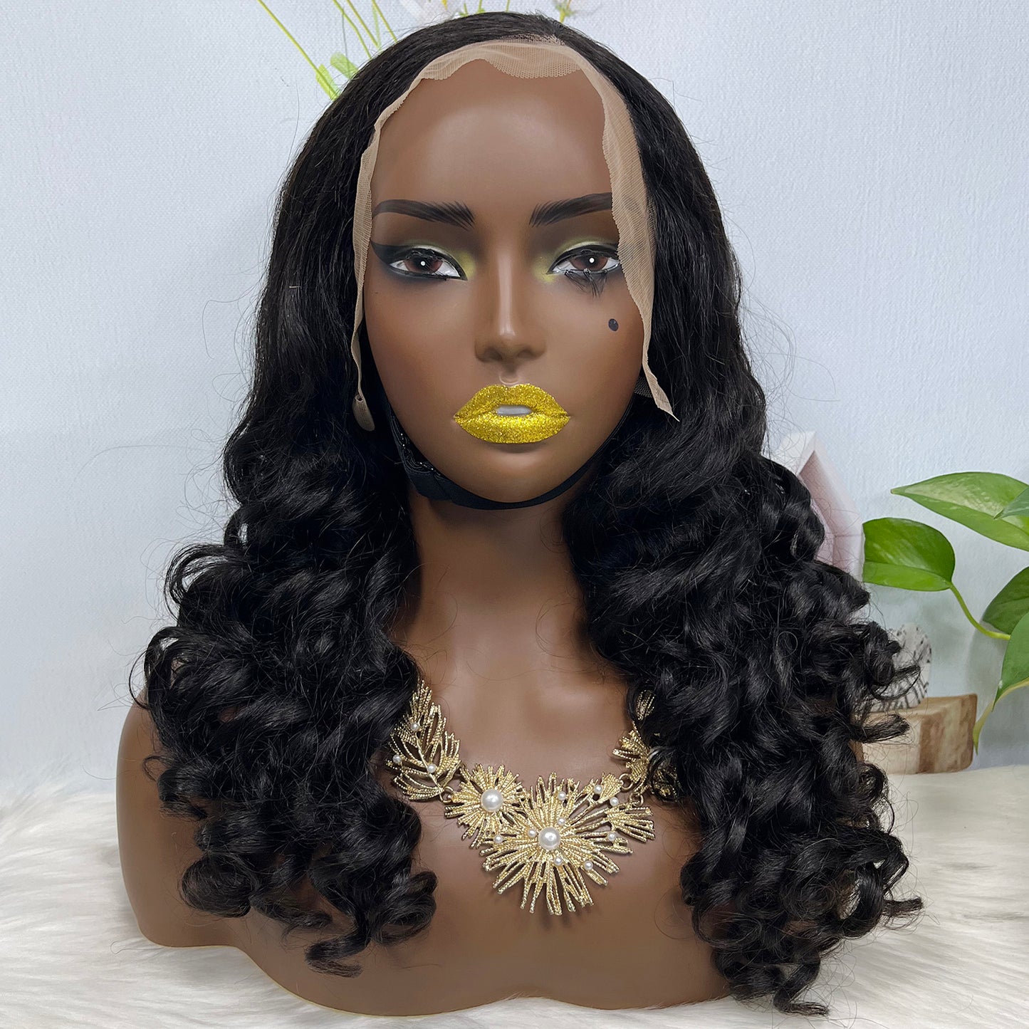 Double Drawn 13*4 Glueless Lace Wig Loose Curl Natural Human Hair Wigs Natural Color 20"