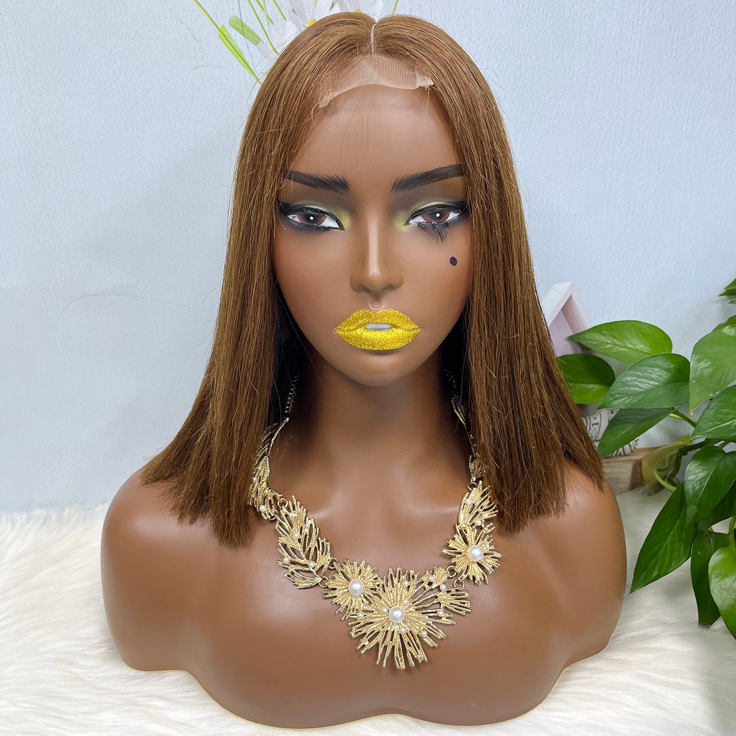 Super Double Drawn 2*6 Lace Bob Wig Human Hair Lace Wig Color 4# Straight
