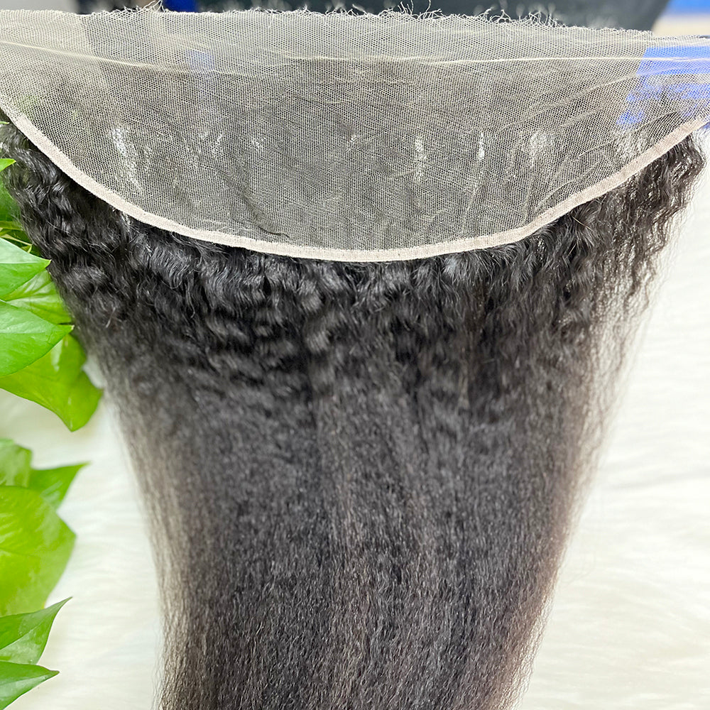 13*4 HD Lace Frontal Kinky Straight 100% Natural Human Hair Natural Color 12"-26"