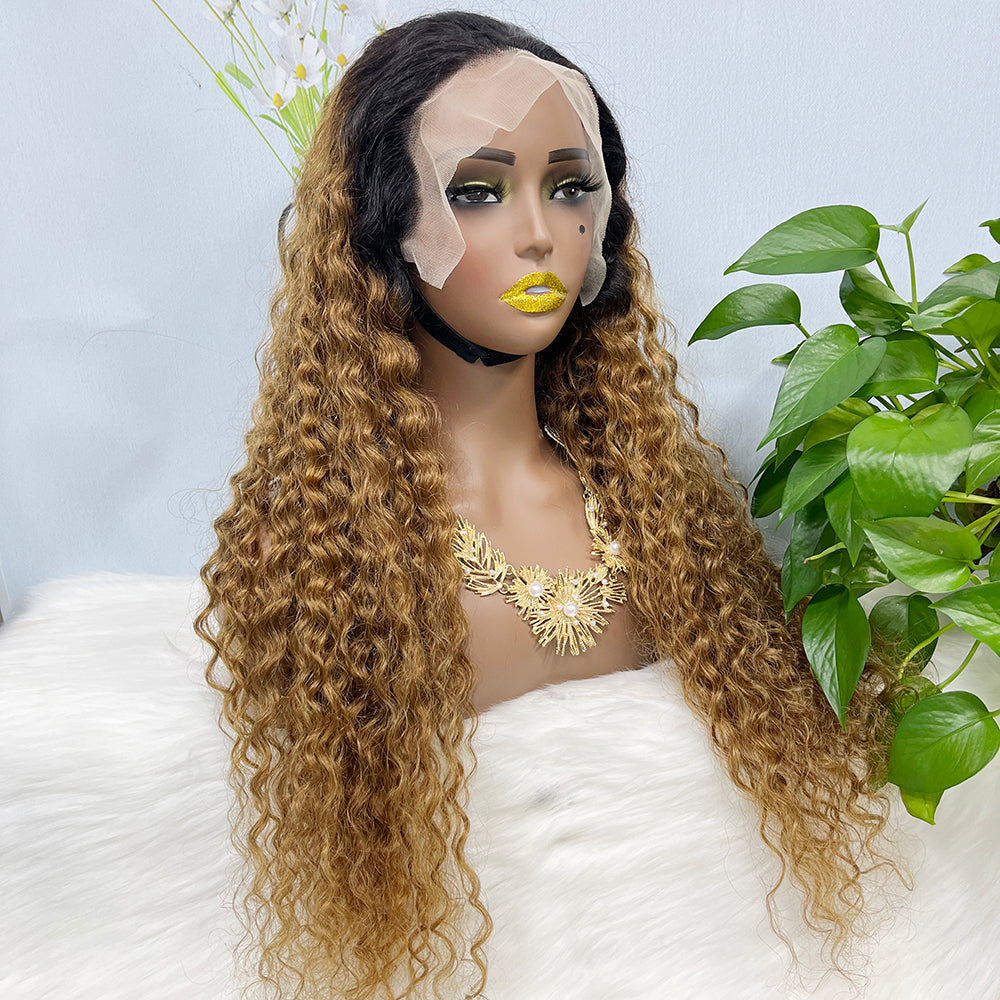 13*4 Lace Wig Water Wave Natural Virgin Human Hair Lace Wigs Color T1B/30# 300% Density