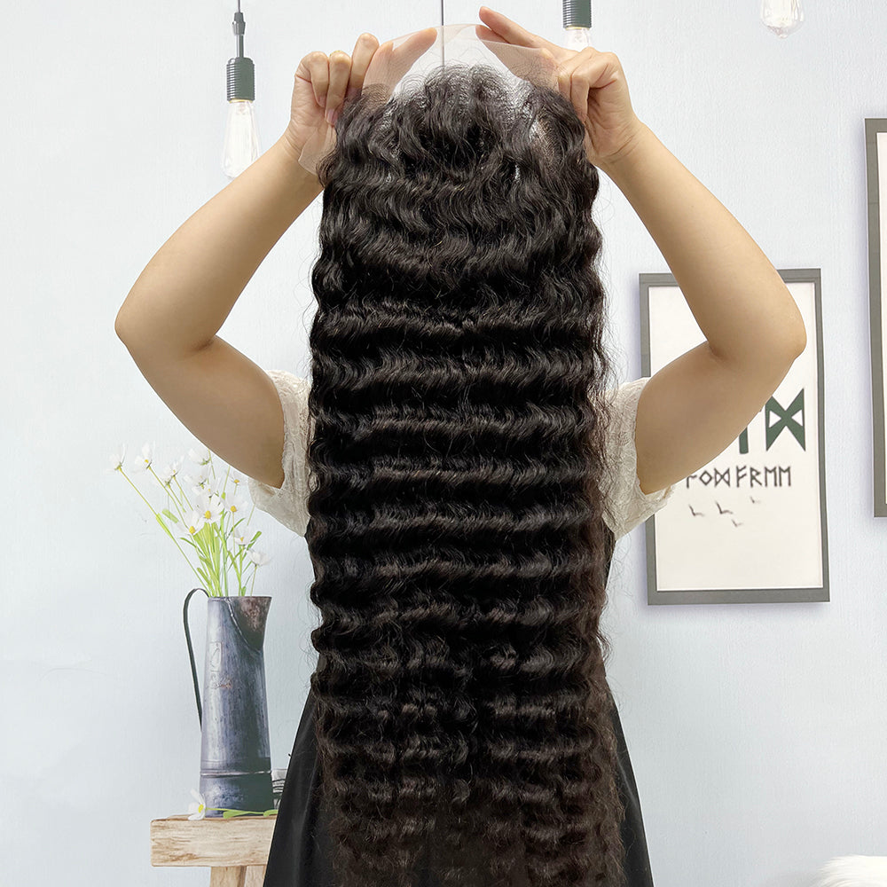 13*4 Lace Wig Deep Wave Natural Color Virgin Human Hair Wigs 200% Density Color NC
