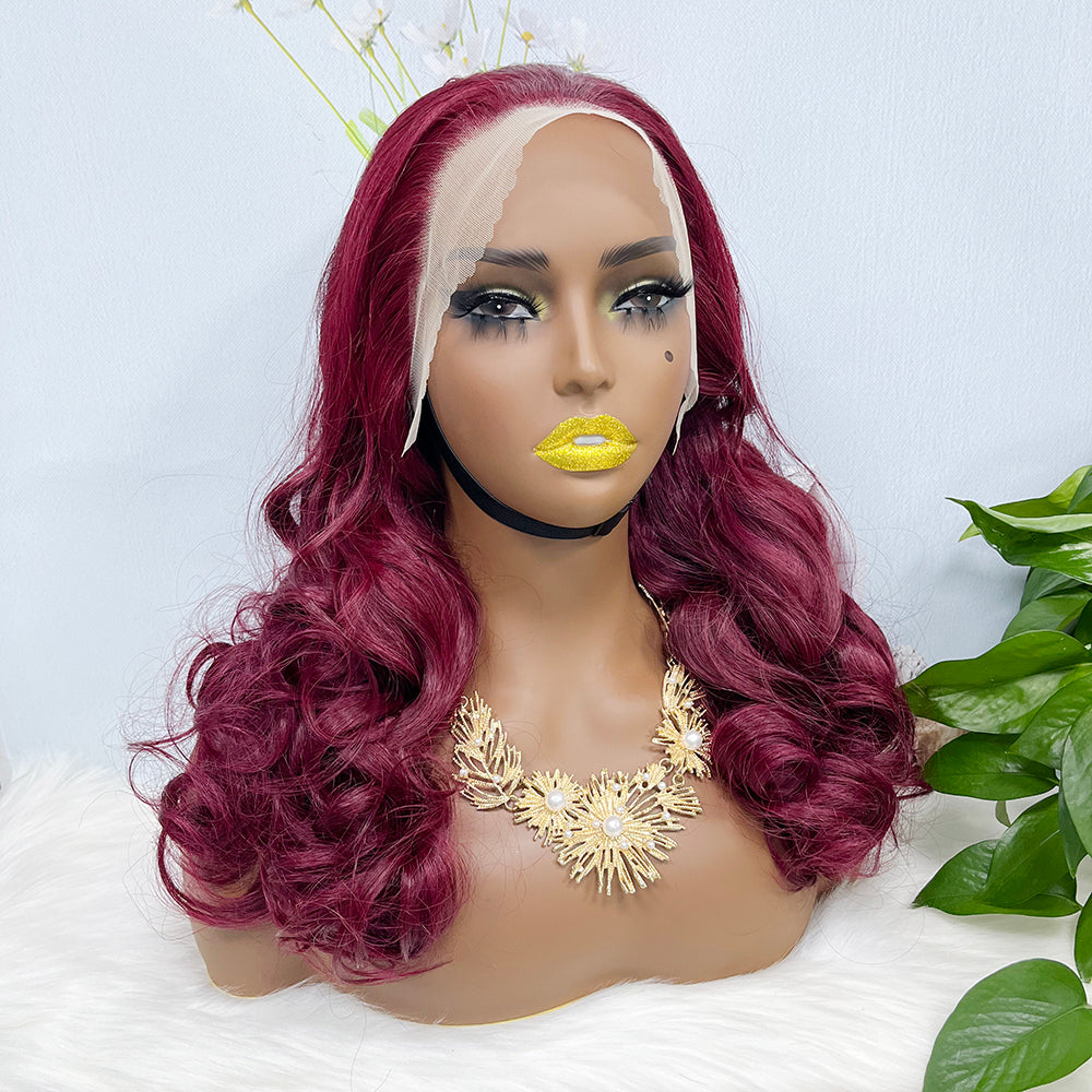 Double Drawn 13*4 Lace Wig Loose Wave Natural Human Hair Lace Wig Color 99J 300% Density