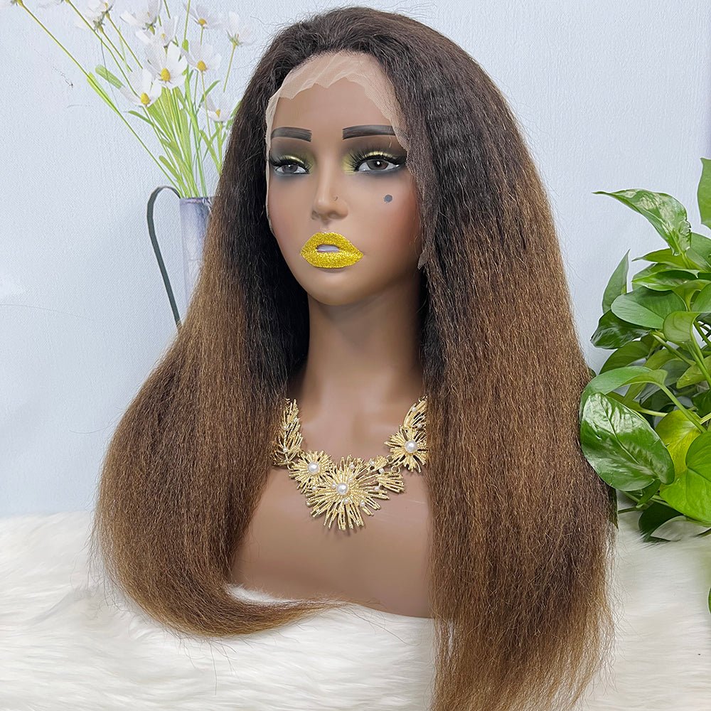 13*4 Lace Wig Kinky Straight Natural Virgin Human Hair Lace Wigs Color T1B/4# 200% Density