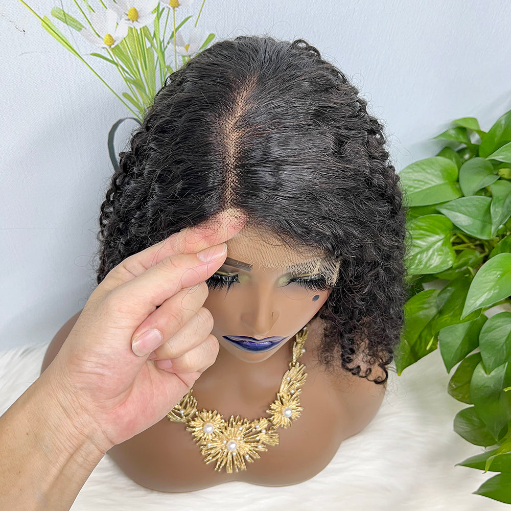 5*5 HD Lace Wig Jerry Curl Natural Human Hair Lace Wigs Color NC 250% Density 12inch