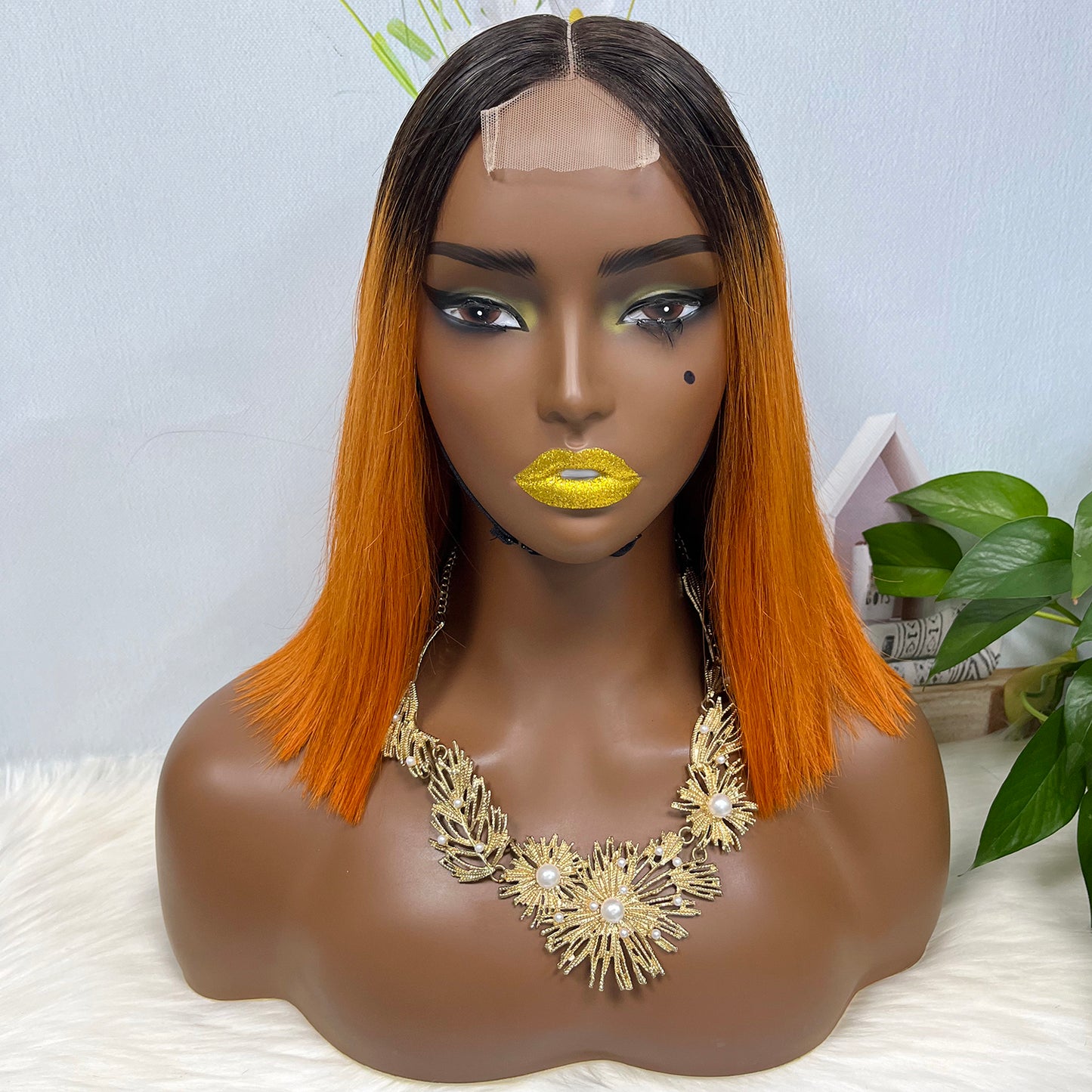 Super Double Drawn 2*6 Lace Bob Wig Human Hair Lace Wig Color T1B/Orange Straight