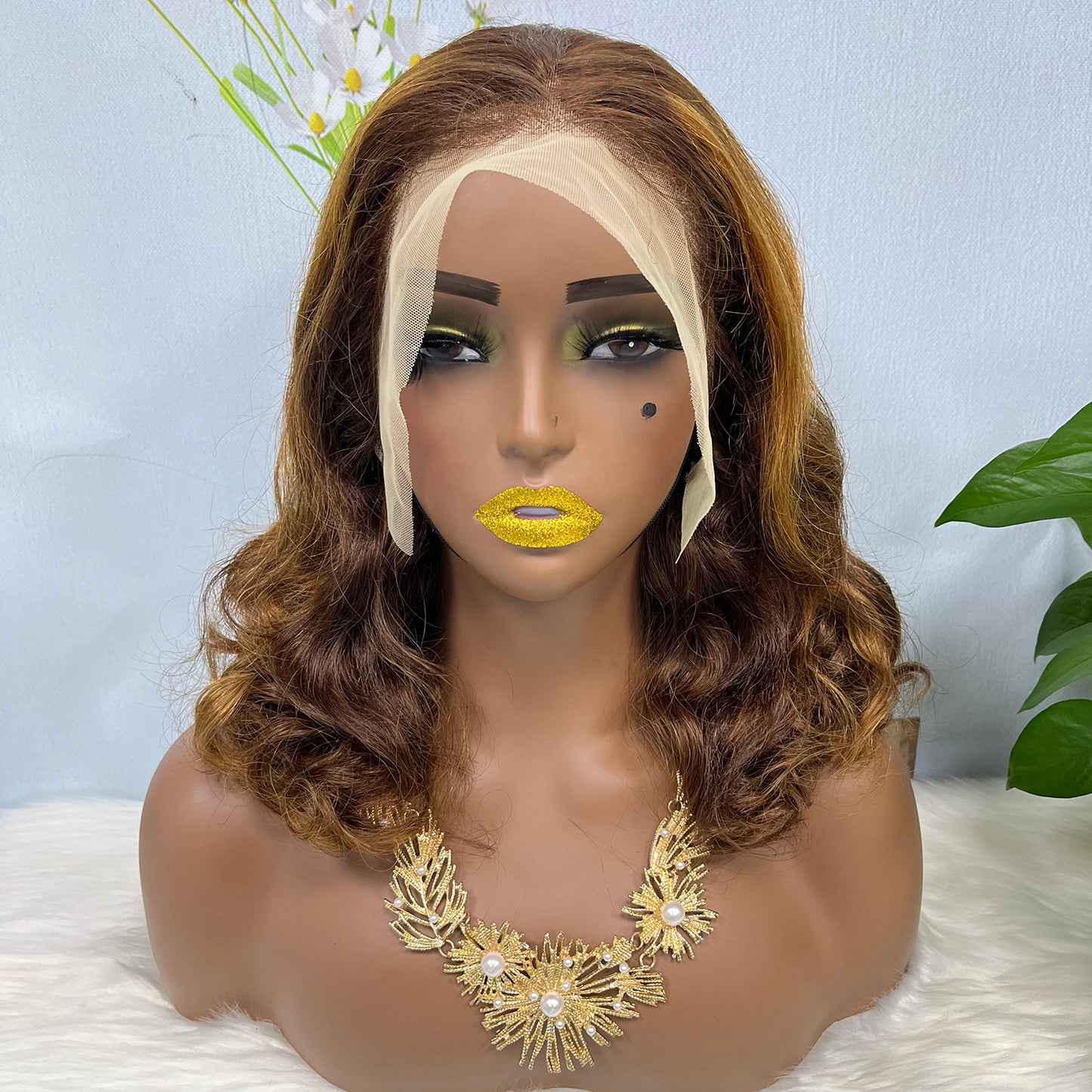 Double Drawn 13*4 Lace Wig Loose Body Wave Natural Human Hair Lace Wigs Piano Color P4/30 14"
