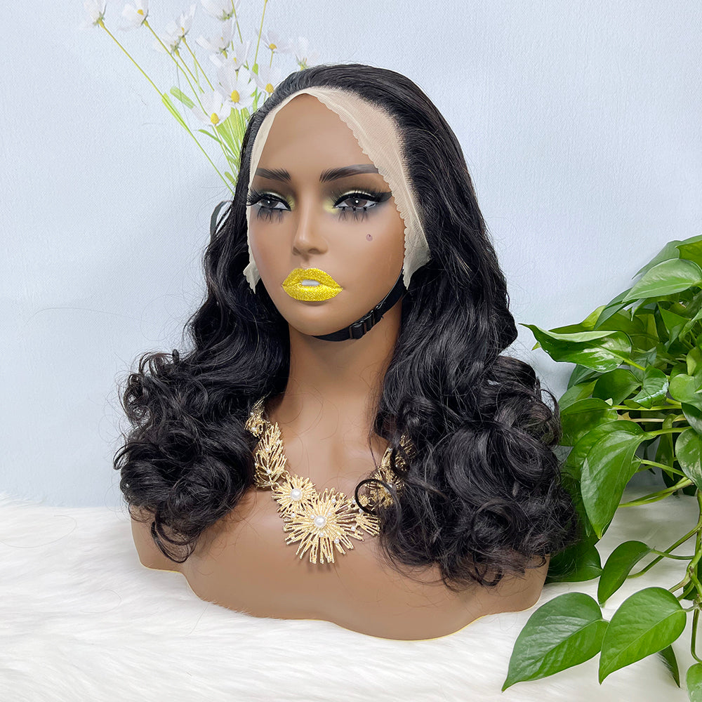Double Drawn 13*4 Lace Wig Loose Wave Natural Human Hair Lace Wig Color NC 300% Density