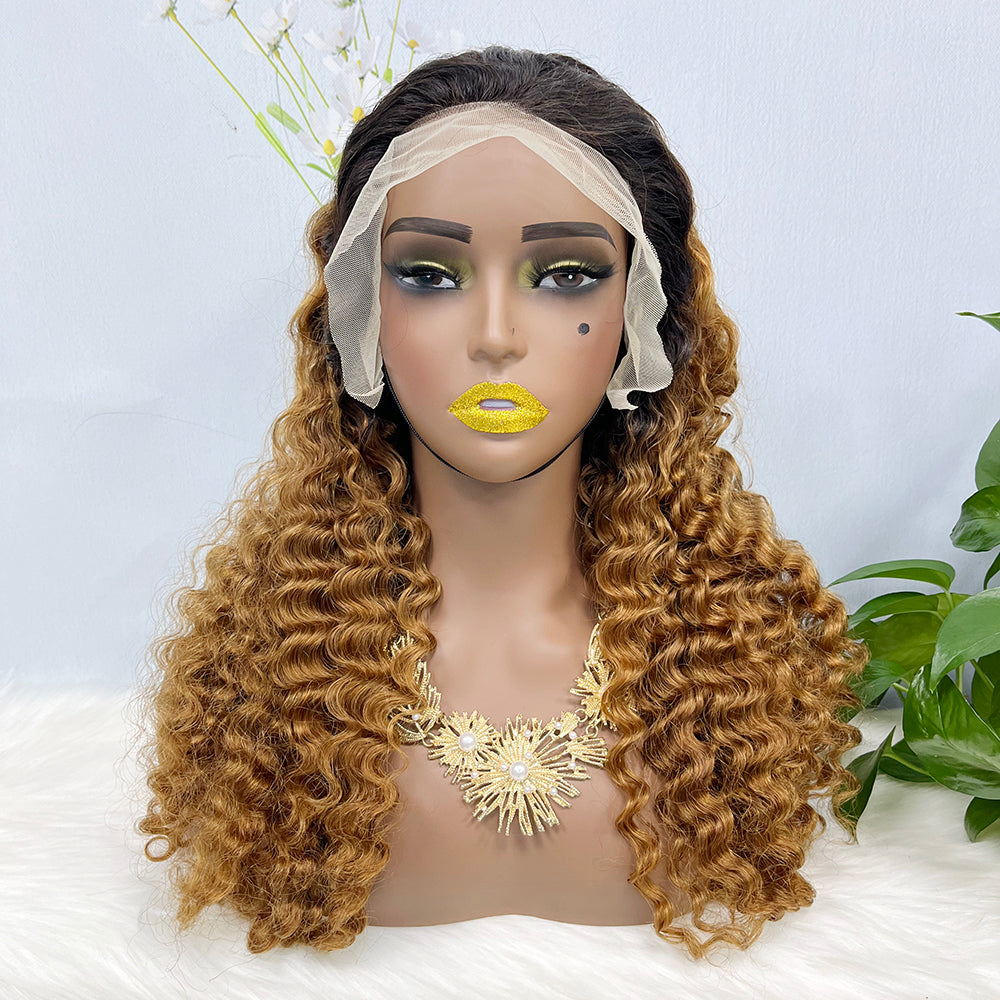 13*4 Lace Wig Deep Wave Natural Virgin Human Hair Lace Wigs Color T1B/30# 250% Density