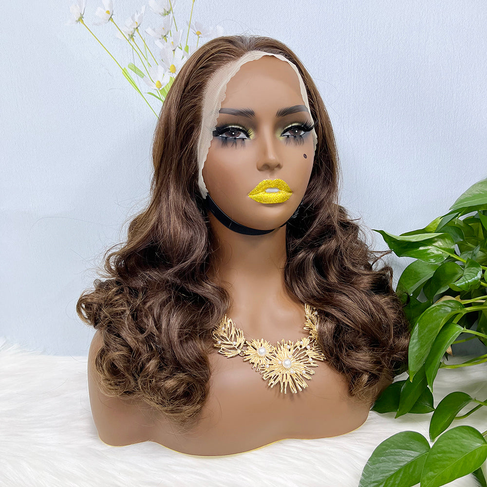 Double Drawn 13*4 Lace Wig Loose Wave Natural Human Hair Lace Wig Color 4# 300% Density