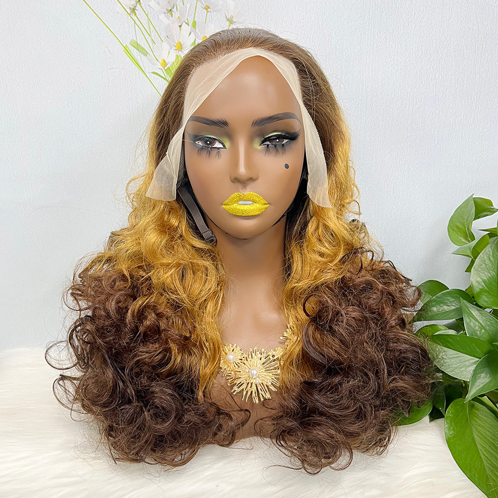 DD 13*4 Lace Wig Fumi Natural Human Hair Lace Wigs Color T4/27/4# 250% Density