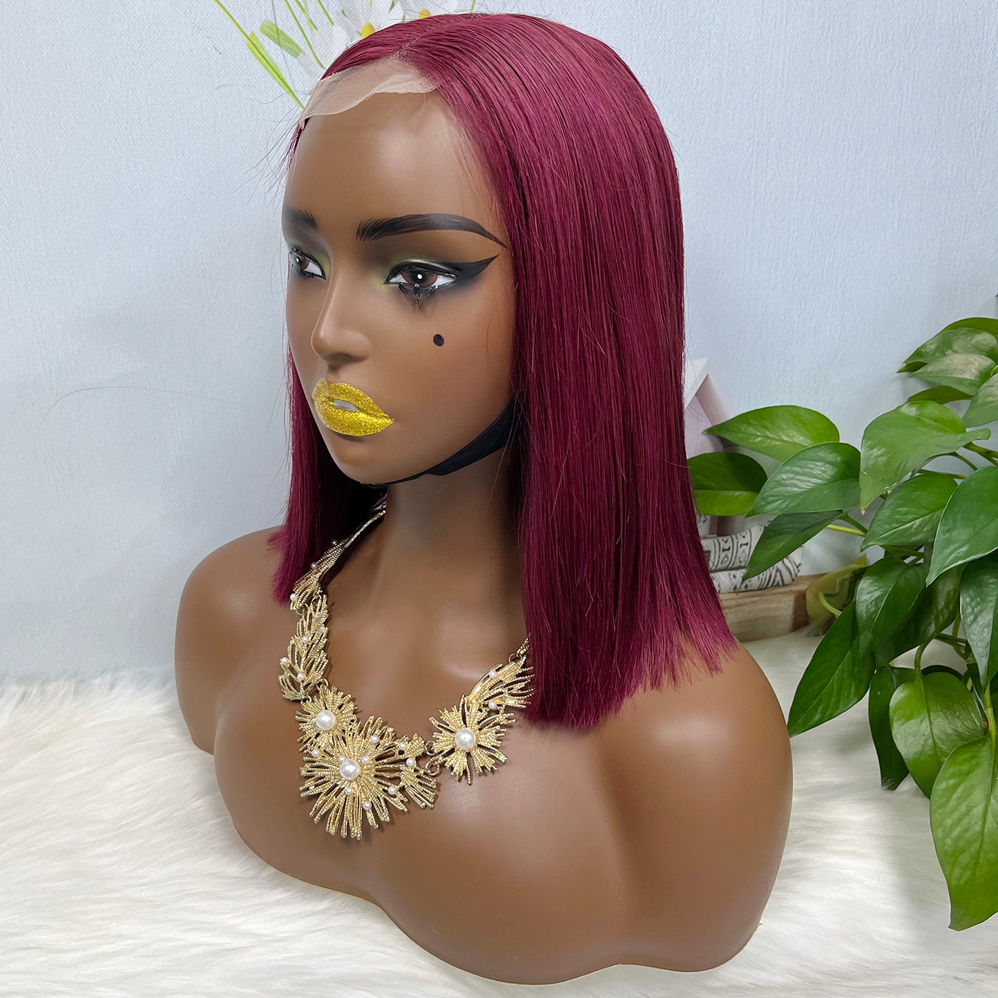 Super Double Drawn 2*6 Lace Bob Wig Human Hair Lace Wig Color 99J Straight