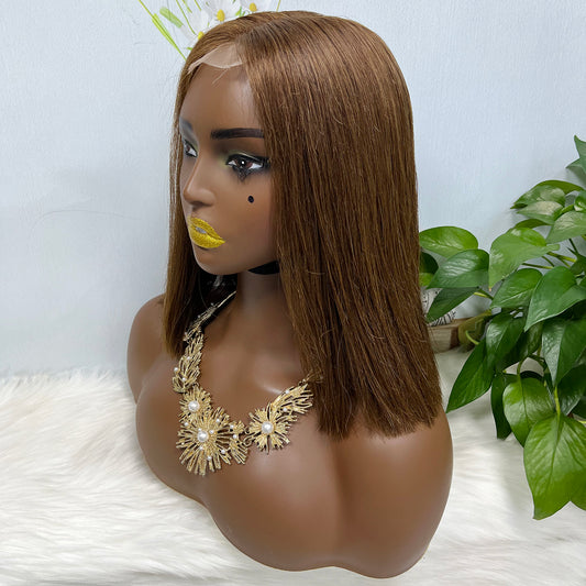 Super Double Drawn 2*6 Lace Bob Wig  Human Hair Lace Wig Color 4# Straight