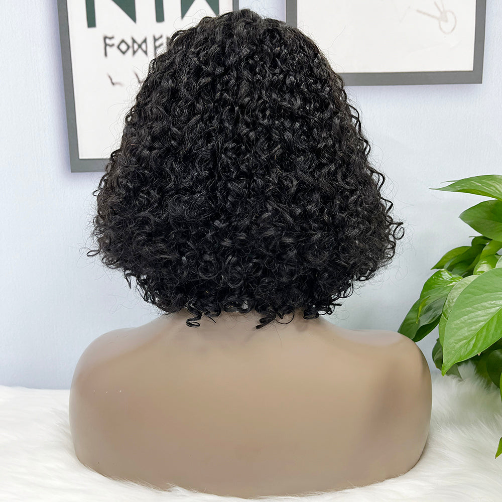 DD T Lace Wig Pixie Curl Perruques de cheveux humains naturels 14 pouces Couleur 1B