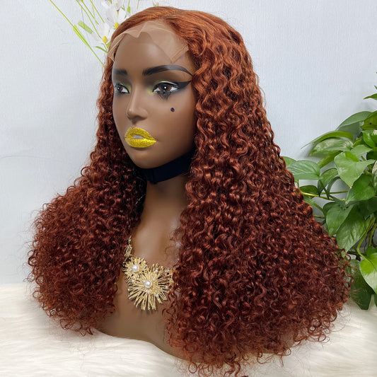 Double Drawn 5x5 Glueless Wig Pixie Curl Natural Human Hair Lace Wigs Ginger Color 33# 20inch
