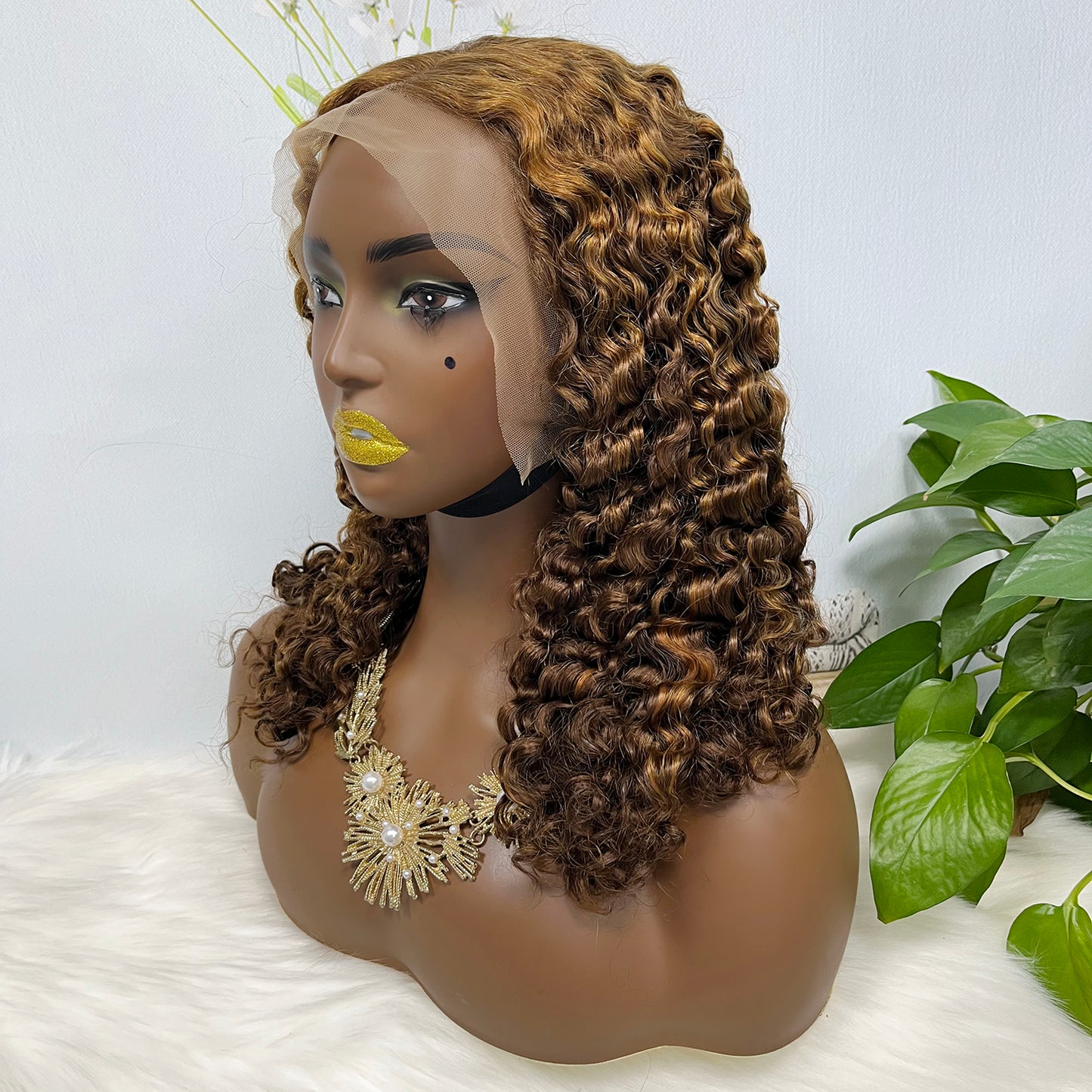 Double Drawn 13*4 Glueless Wig Burmese Curl Human Hair Wigs Piano Color P4/30
