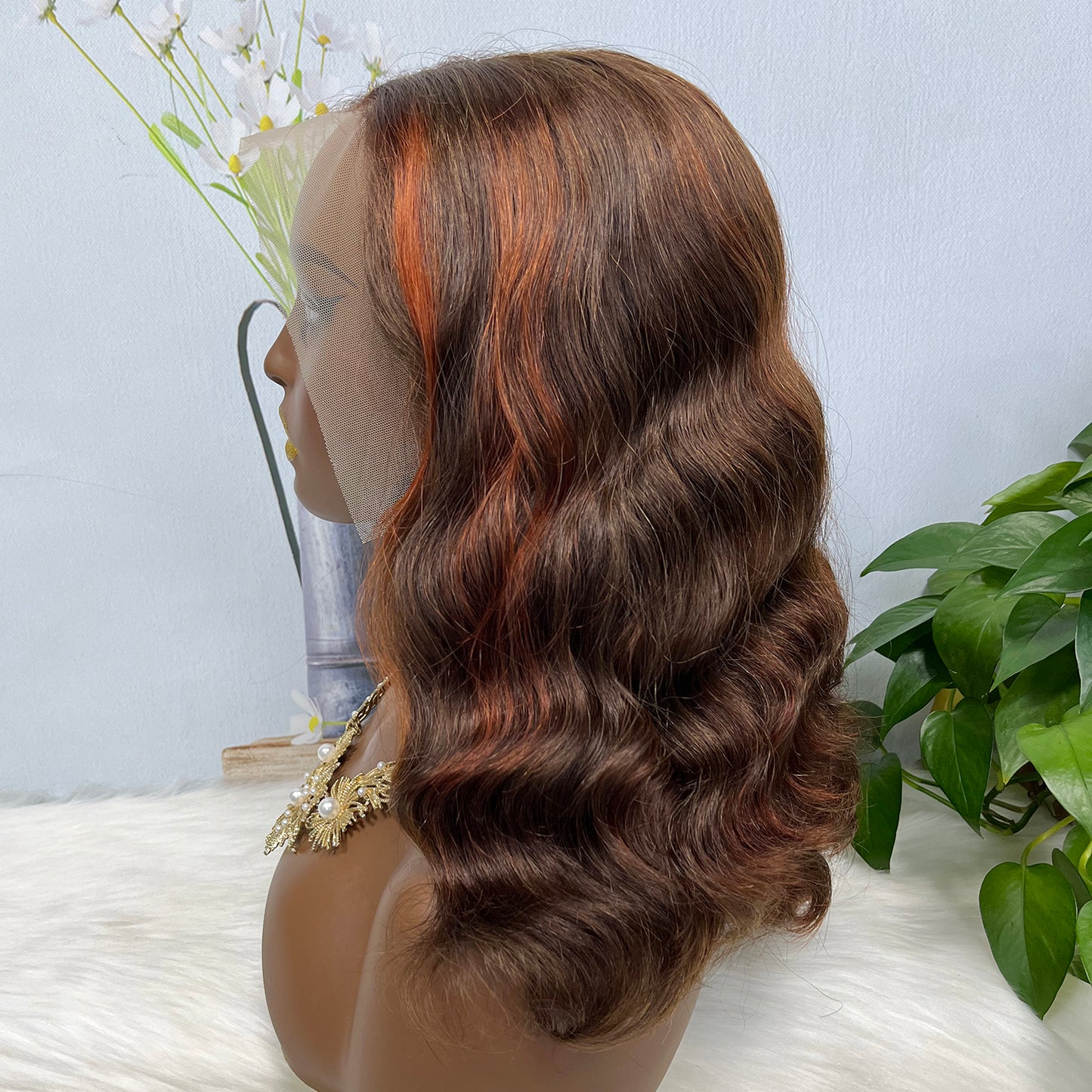 Double Drawn 13*4 Lace Wig Loose Body Wave Natural Human Hair Lace Wigs Piano Color P4/350