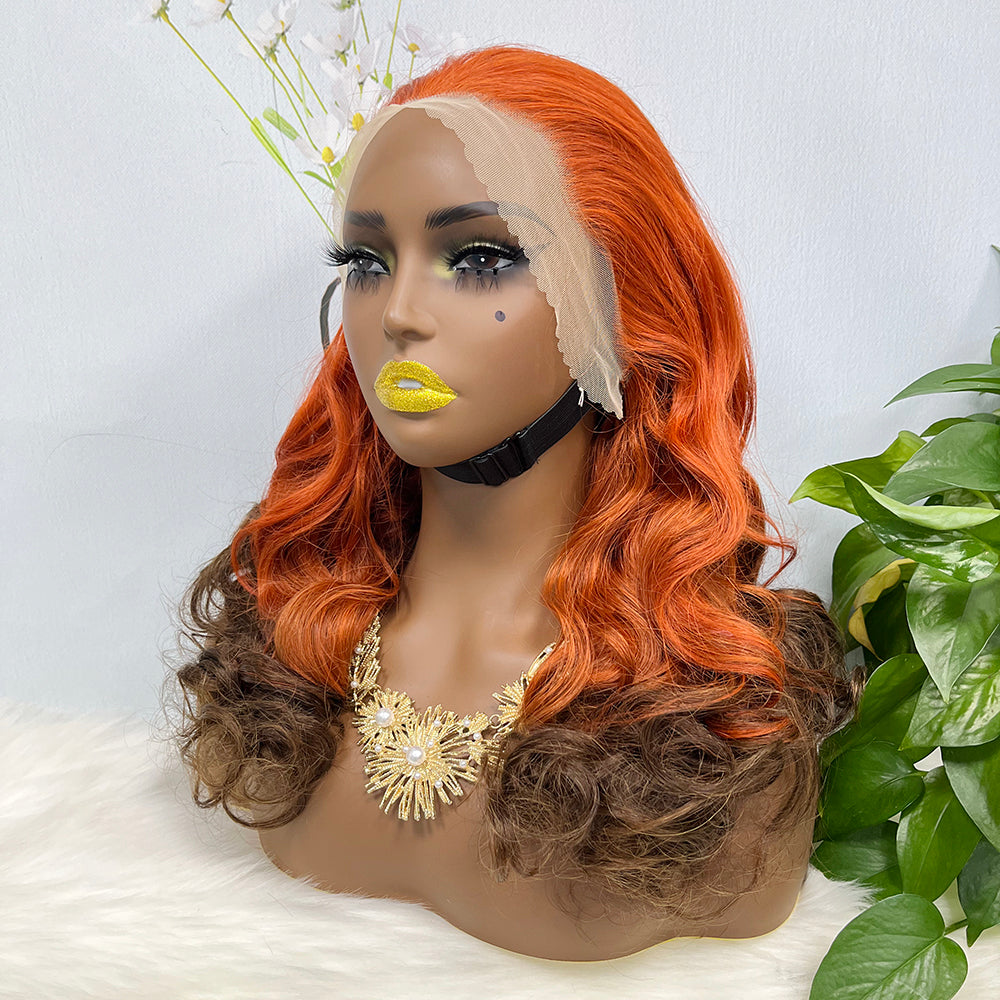 Double Drawn 13*4 Lace Wig Loose Wave Natural Human Hair Lace Wig Color T350/4# 300% Density