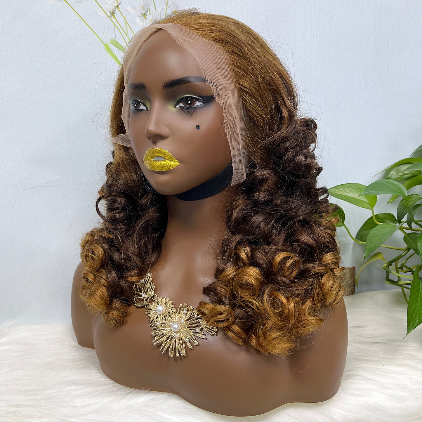 Double Drawn 13*4 Glueless Lace Wig Bouncy Curl Natural Human Hair Wigs Ombre Color T30/4/30 20"