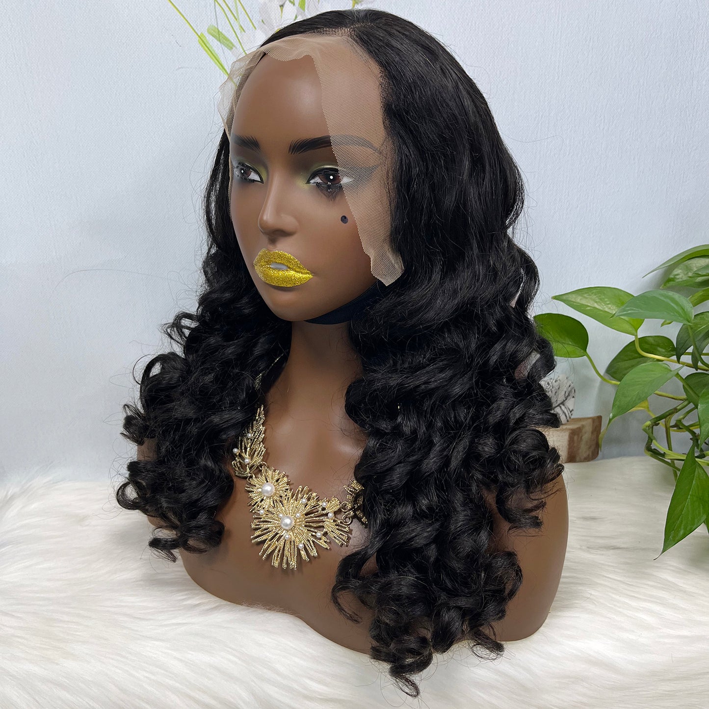Double Drawn 13*4 Glueless Lace Wig Loose Curl Natural Human Hair Wigs Natural Color 20"