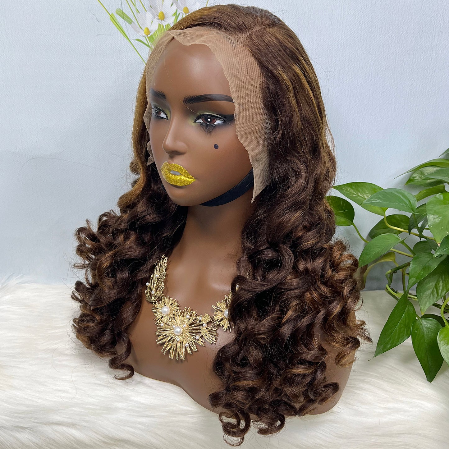 Double Drawn 13*4 Glueless Lace Wig Loose Curl Natural Human Hair Wigs Piano Color P4/30 20"