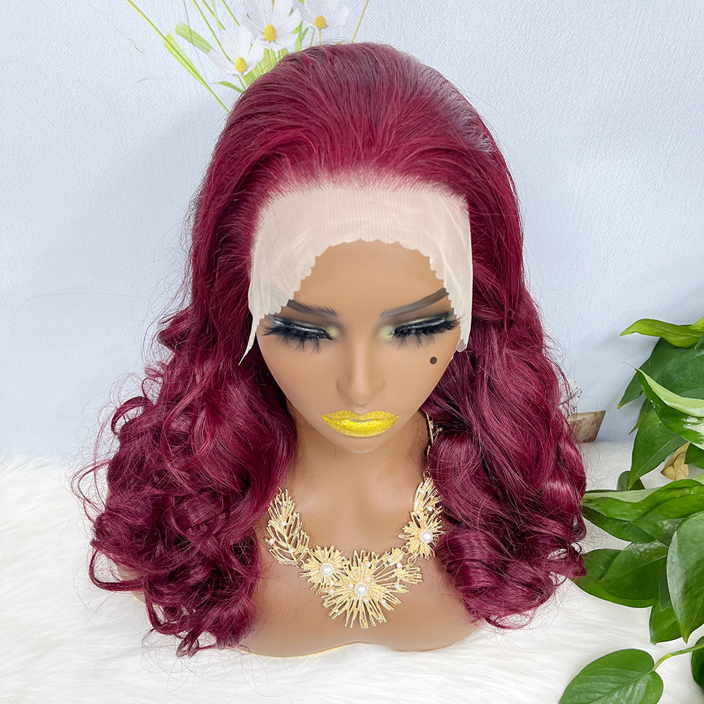Double Drawn 13*4 Lace Wig Loose Wave Natural Human Hair Lace Wig Color 99J 300% Density