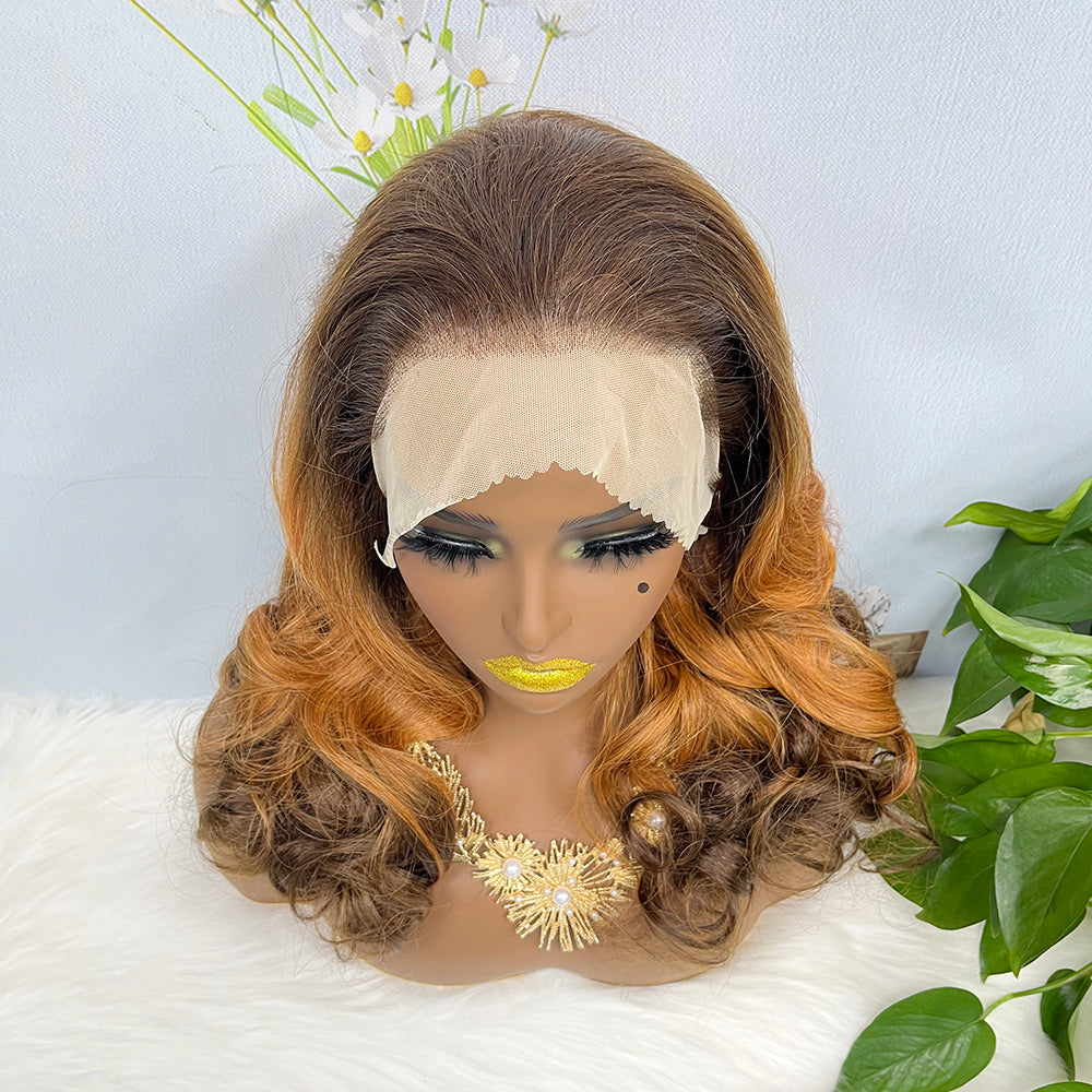 Double Drawn 13*4 Lace Wig Loose Wave Natural Human Hair Lace Wig Color T4/30/4# 250% Density