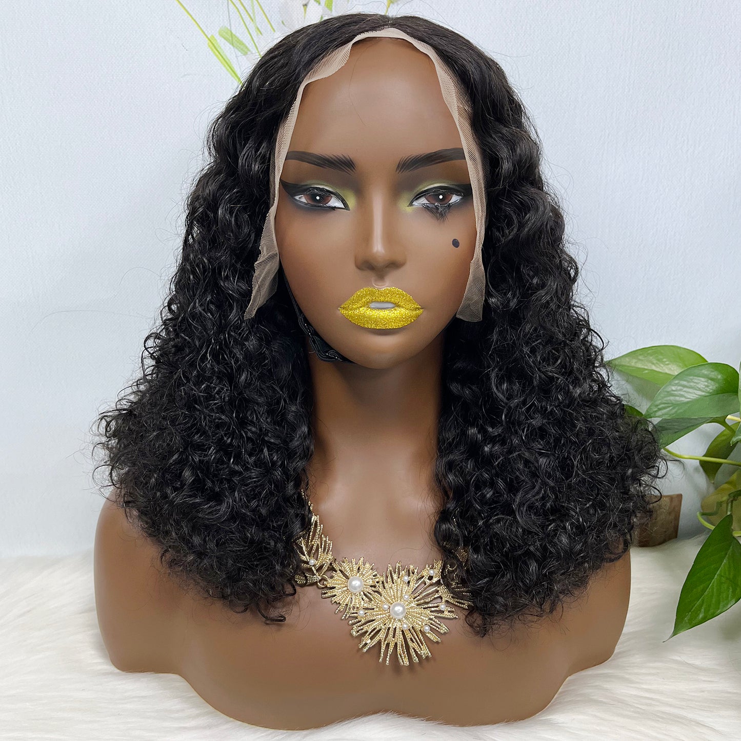 Double Drawn 13*4 Glueless Wig Pissy Curl Natural Human Hair Lace Wig Color 1B 250% Density