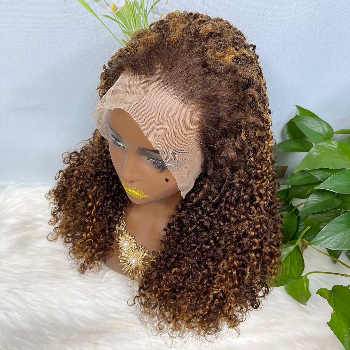 Double Drawn 13x4 Glueless Wig Pixie Curl Natural Human Hair Lace Wigs Piano Color P4/30 250% Density