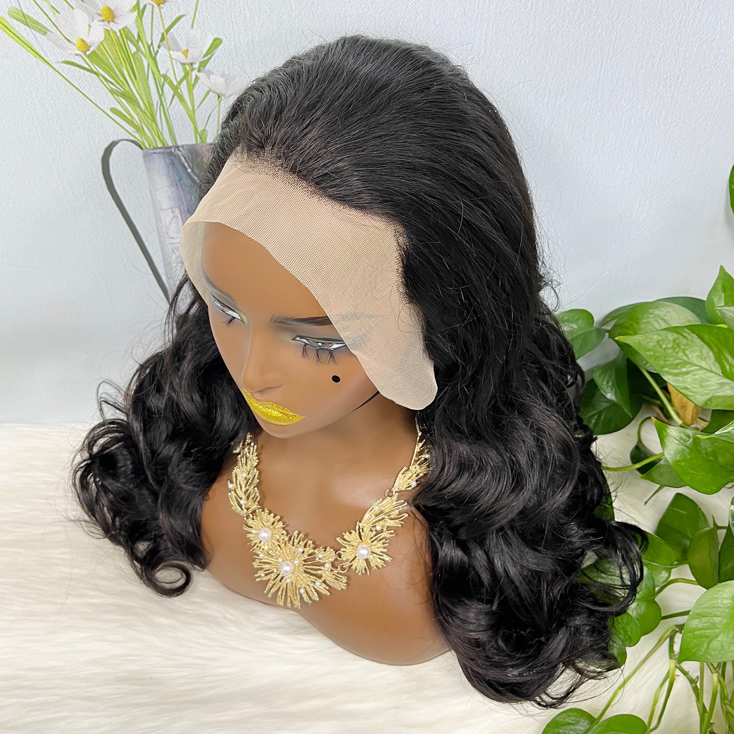 Double Drawn 13*4 GluelessLace Wig Romance Curl Natural Human Hair Lace Wigs Natural Color 20"