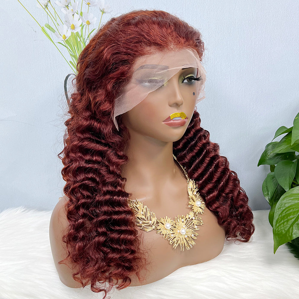 13*4 Lace Wig Deep Wave Natural Human Hair Lace Wigs Color 33# 200% Density