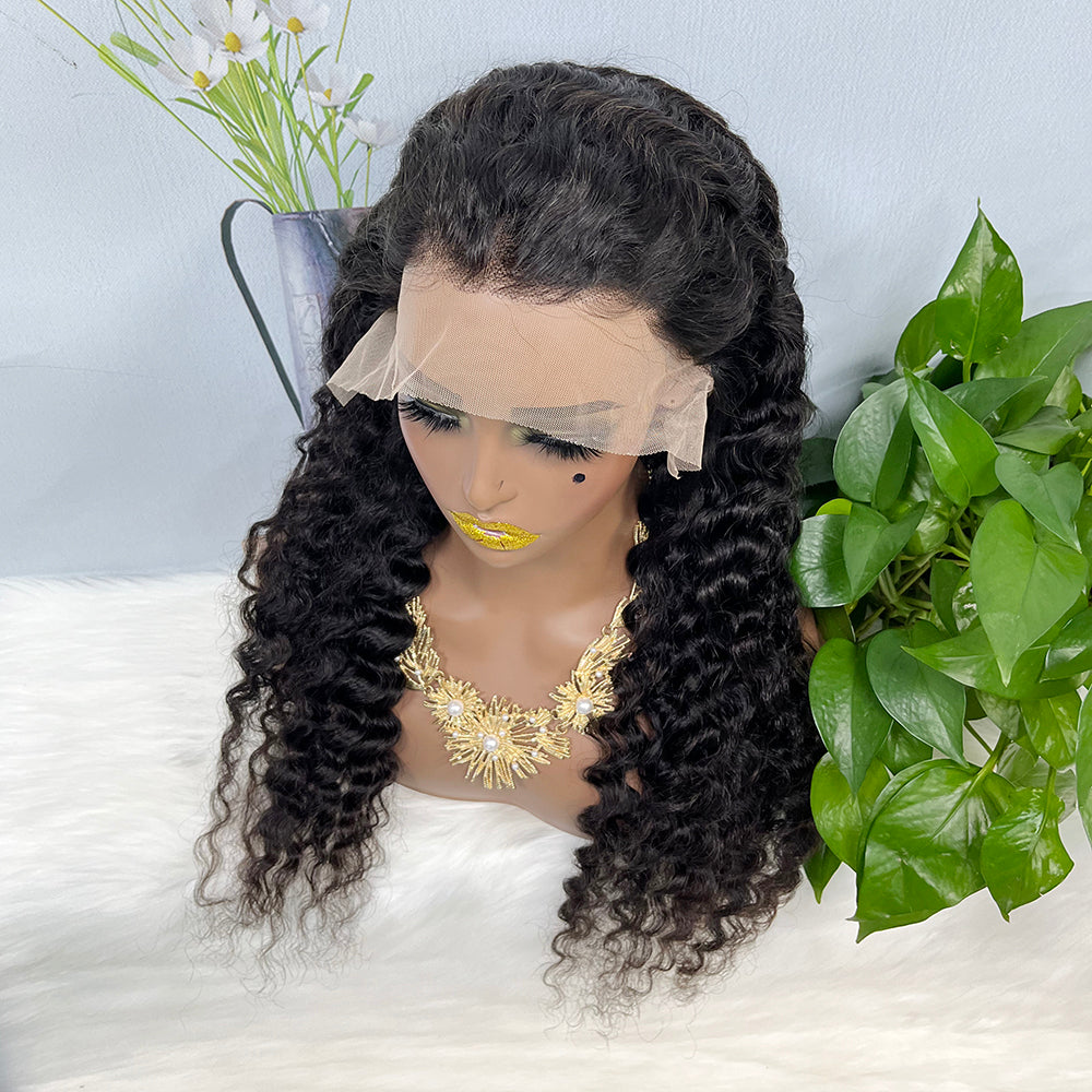 13*4 Lace Wig Deep Wave Natural Color Virgin Human Hair Wigs 200% Density Color NC