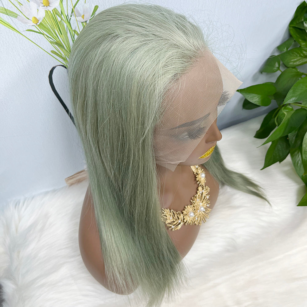 13*4 perruque de dentelle droite naturelle vierge cheveux humains perruque de dentelle couleur vert clair 20 pouces