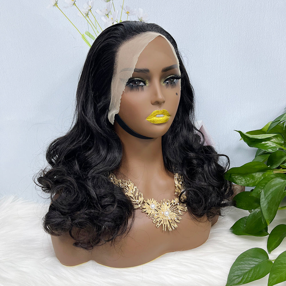 Double Drawn 13*4 Lace Wig Loose Wave Natural Human Hair Lace Wig Color NC 300% Density