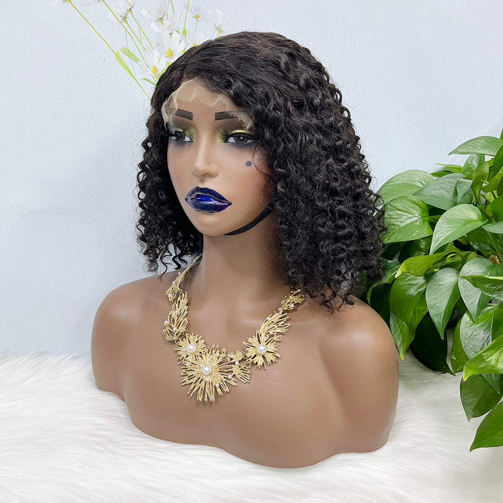 5*5 HD Lace Wig Jerry Curl Natural Human Hair Lace Wigs Color NC 250% Density 12inch