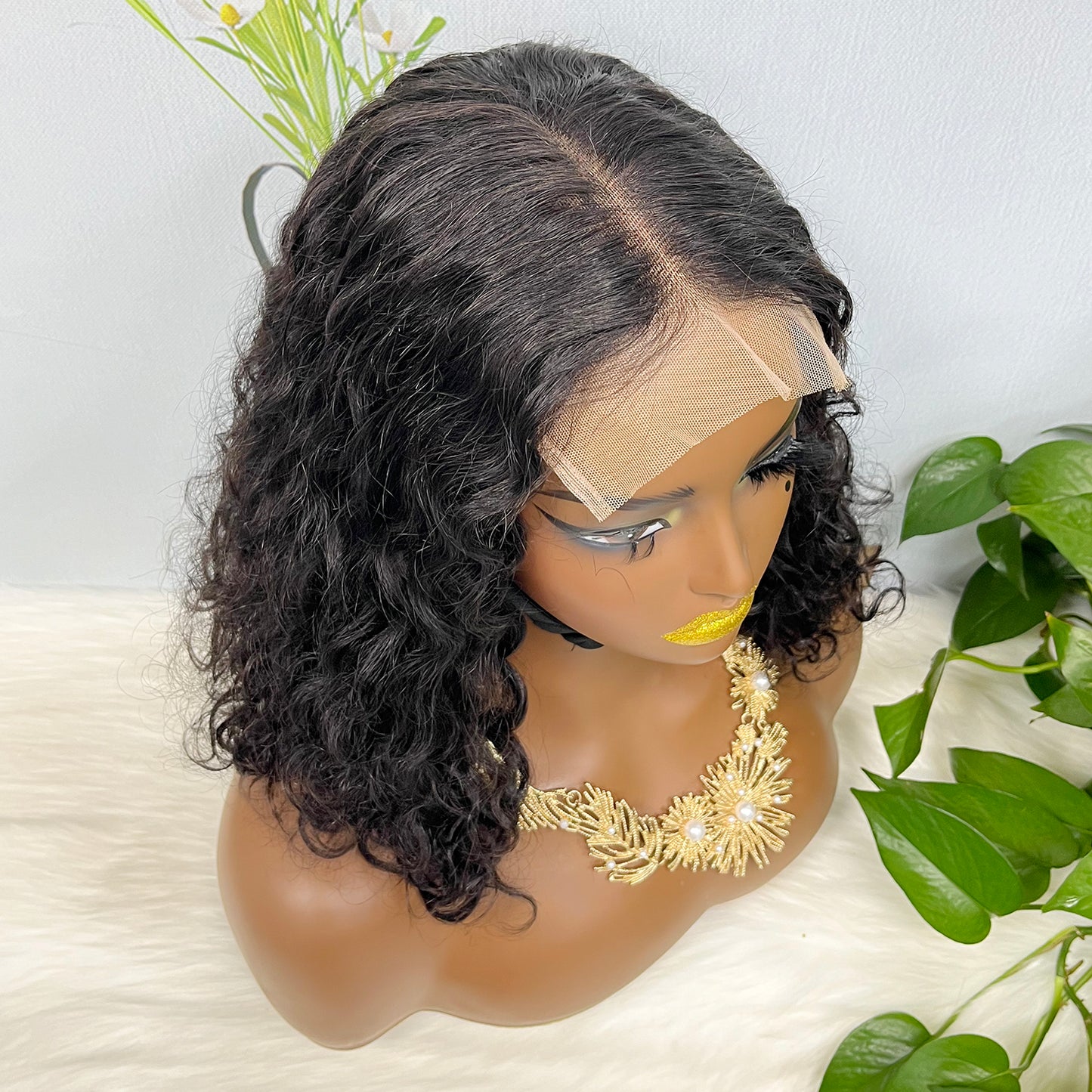 Double Drawn 5x5 Glueless Wig Water Wave Natural Human Hair Lace Wig Natural Color 14 inch