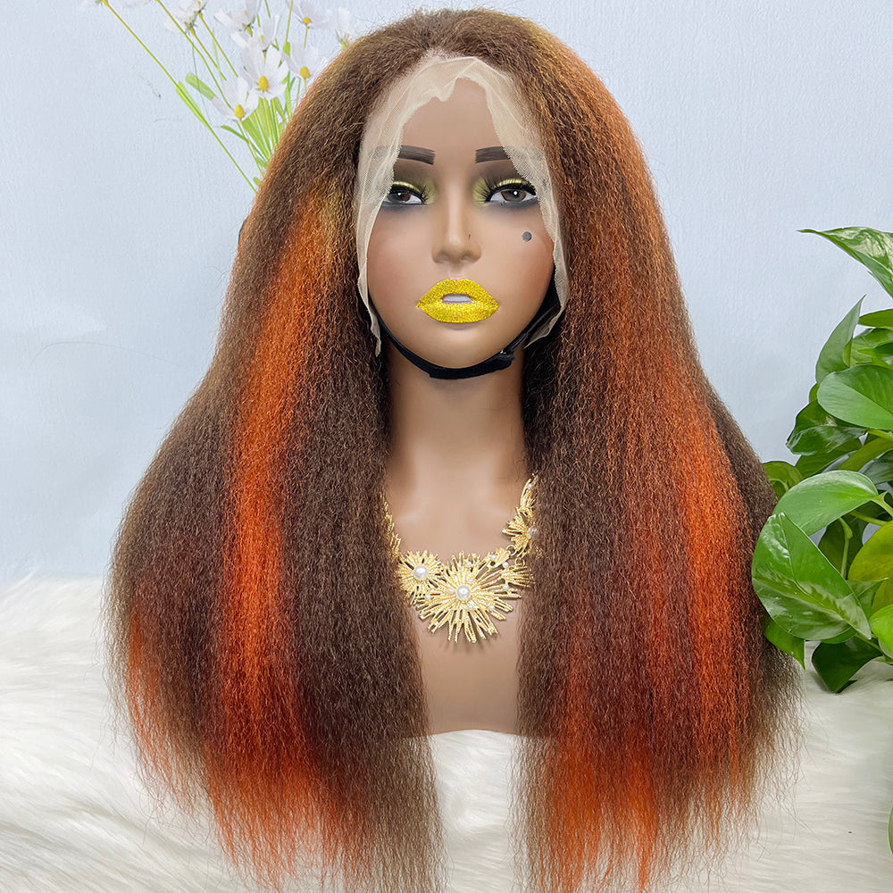 13*4 Lace Wig Kinky Straight Natural Human Hair Lace Wigs Color P4/350# 250% Density