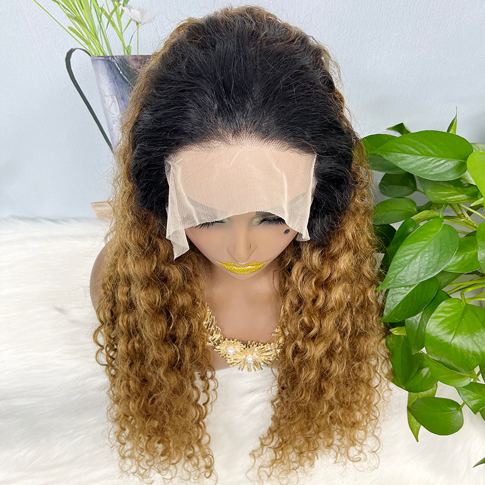 13*4 Lace Wig Water Wave Natural Virgin Human Hair Lace Wigs Color T1B/30# 300% Density