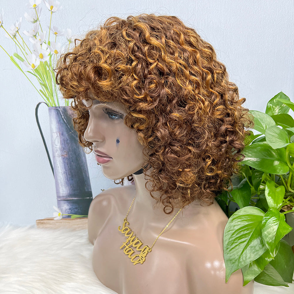 DD Machine Wig Italien Curl Perruques de cheveux humains naturels Couleur P4/27