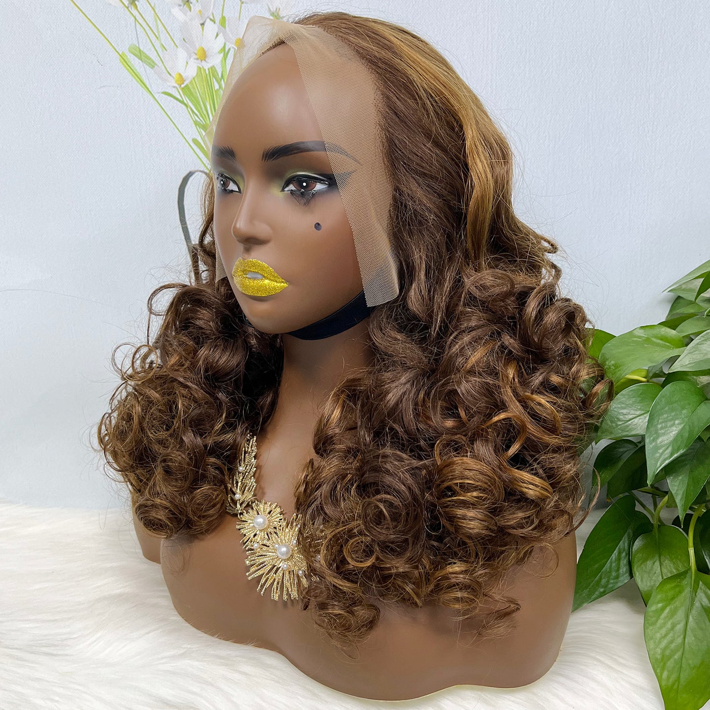 Double Drawn 13*4 Glueless Lace Wig Bouncy Curl Natural Human Hair Wigs Piano Color P4/30 20"