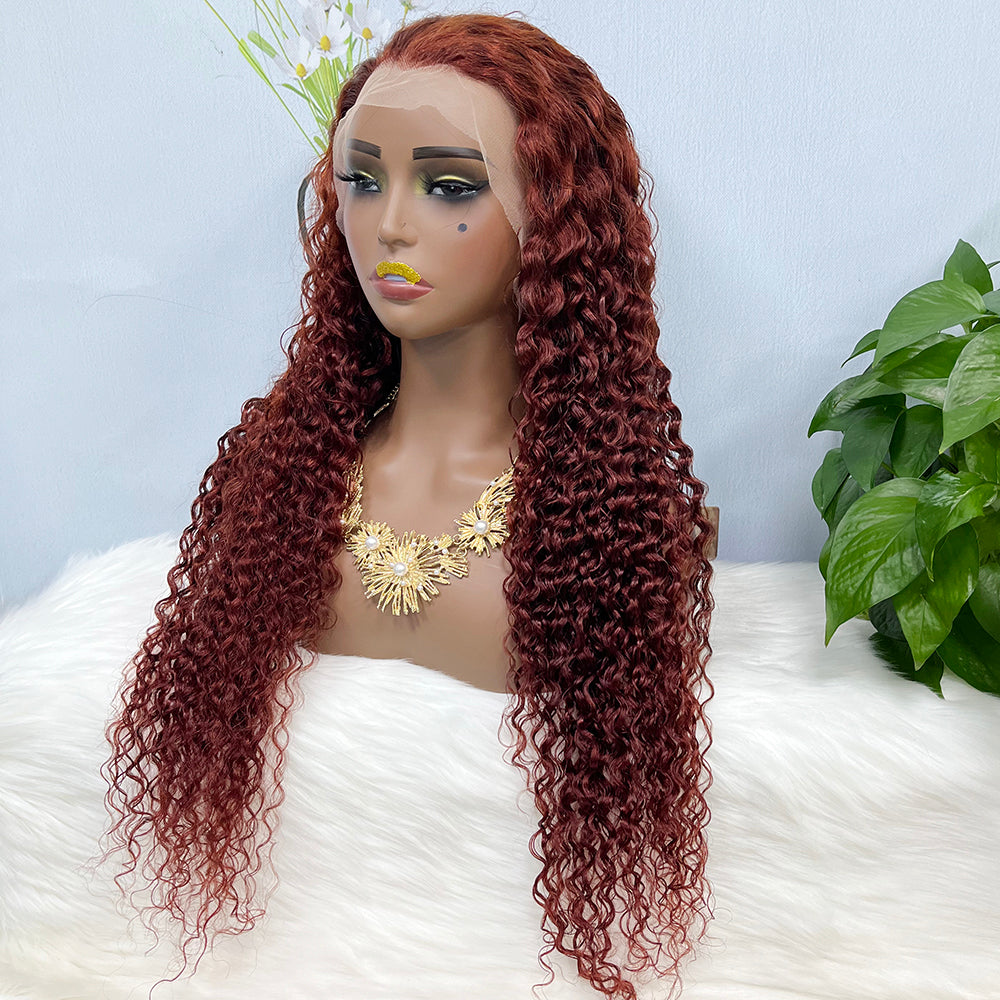 13*4 Lace Wig Water Wave Natural Human Hair Lace Wigs Color 33# 200% Density
