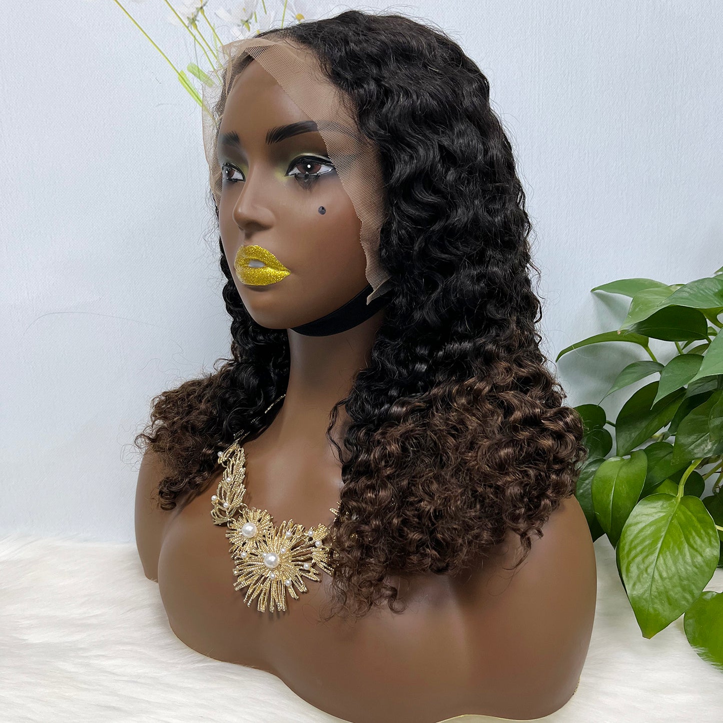 Double Drawn 13*4 Glueless Wig Burmese Curl Human Hair Wigs Ombre Color T1B/4 250% Densisty