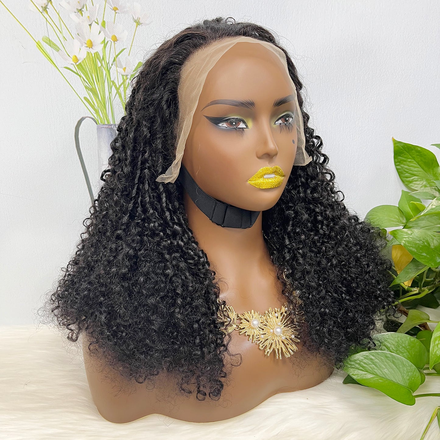 Double Drawn 13x4 Glueless Wig Pixie Curl Natural Human Hair Lace Wigs Natural Color 250% Density