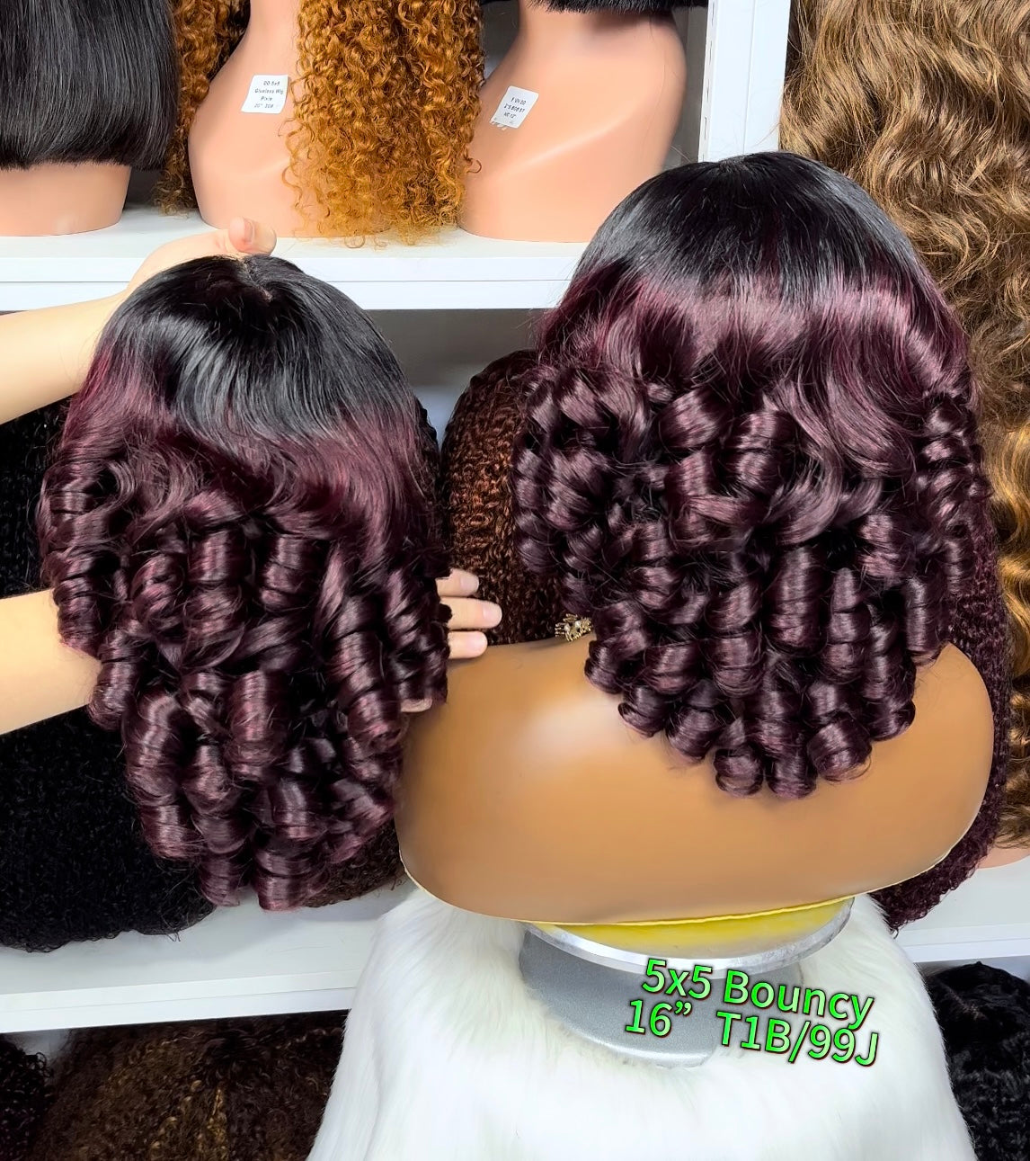 Double Drawn 5x5 Glueless Lace Wig Bouncy Curl Human Hair Wigs Natural Color 12"