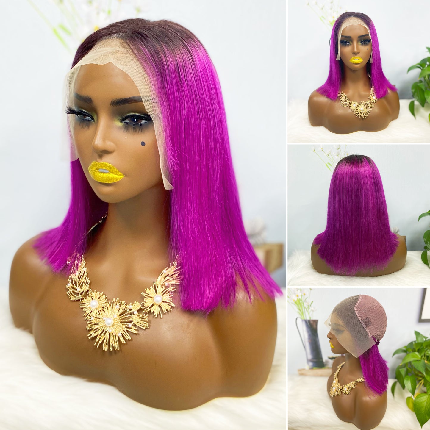 13*4 BoB Wig Perruques droites Couleur T1B/Violet Densité 200 %