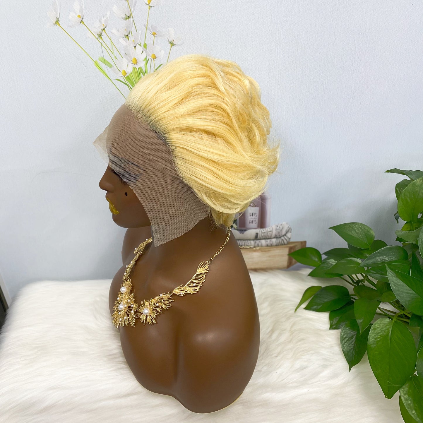 SX255 13*1 perruque de dentelle vague bouclée Monroe couleur de cheveux humains naturels 613 #