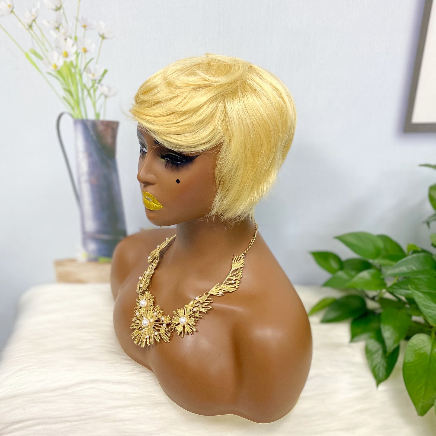Machine Human Hair Wig Natural Hair Wigs 0701 Color 613#