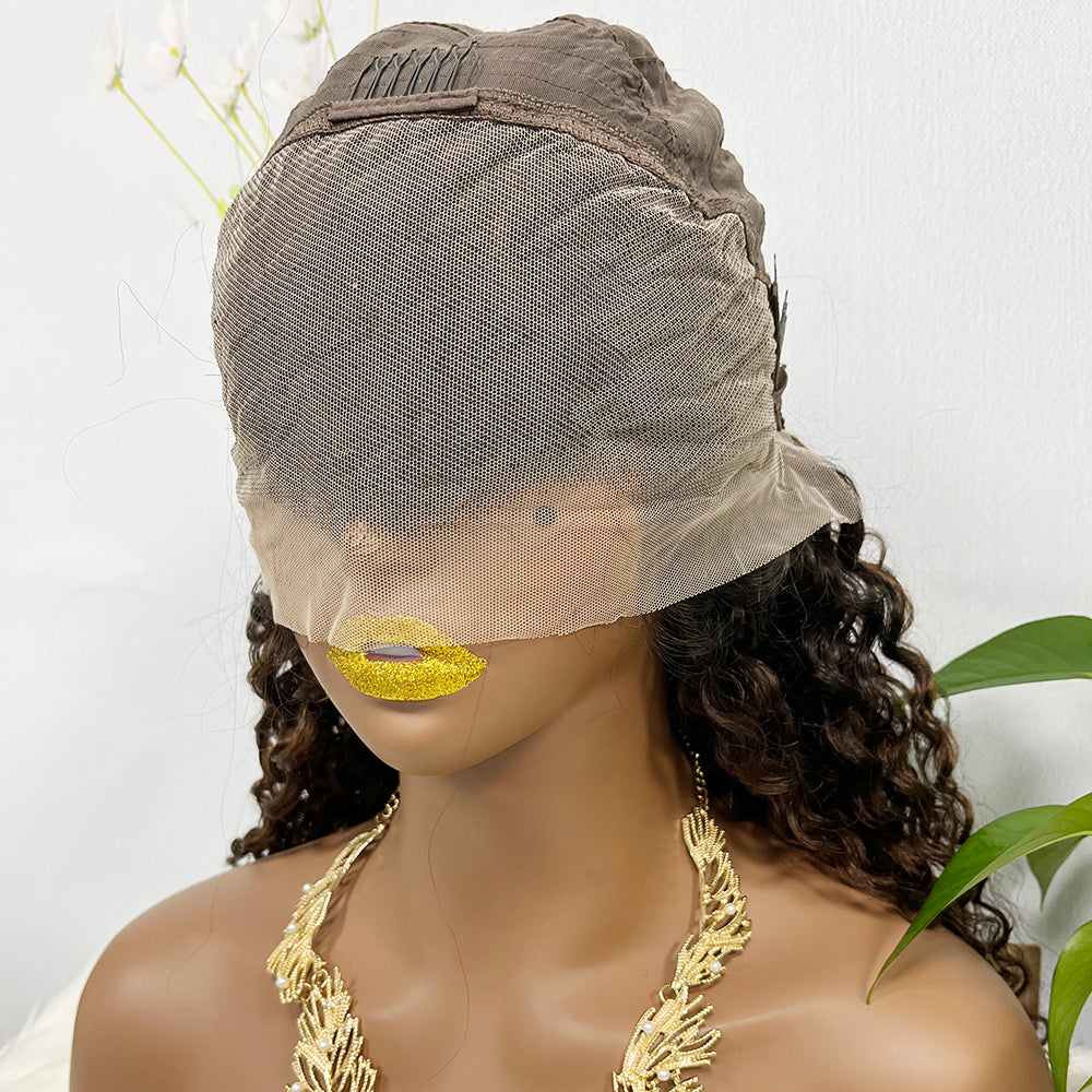 13*4 Lace Wig Water Wave Natural Virgin Human Hair Lace Wigs Color T1B/4# 200% Density